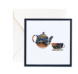 Pressed Linen - Eight Piece Elegant Enclosure Card Set - Tea Pot and Cup