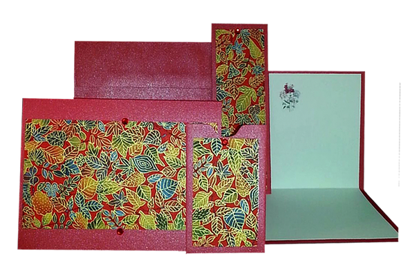 Blue & Gold Leaves on Red - Gift Messenger