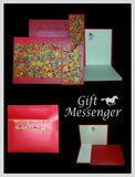 Blue & Gold Leaves on Red - Gift Messenger